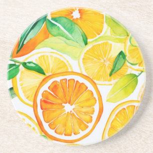 Citrus Watercolor Sinaasappels & Citroenen  Zandsteen Onderzetter