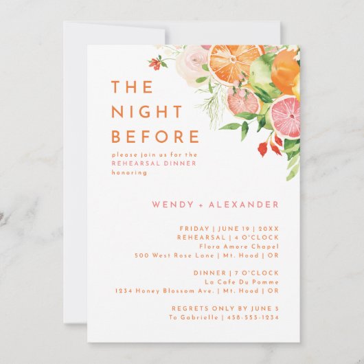 Citrus Waterverf avond voor repetitie diner Kaart (Voorkant)