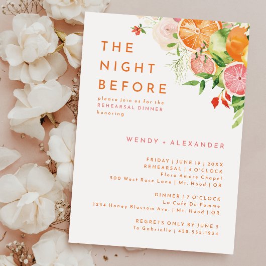 Citrus Waterverf avond voor repetitie diner Kaart