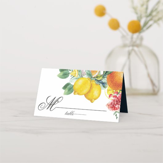 Citrus Waterverf Botanical Wedding Plaatskaartje (Voorkant)