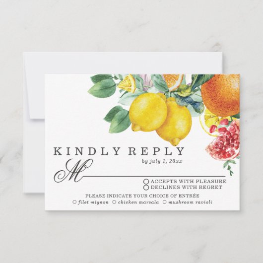 Citrus Waterverf Botanical Wedding RSVP Kaartje (Voorkant)