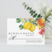 Citrus Waterverf Botanical Wedding RSVP Kaartje (Staand voorkant)