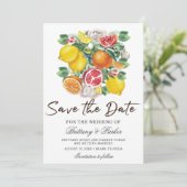 Citrus Waterverf botanische bruiloft foto Save The Date (Staand voorkant)