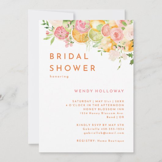 Citrus Waterverf bruids doucheuitnodiging Kaart (Voorkant)