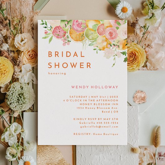 Citrus Waterverf bruids doucheuitnodiging Kaart