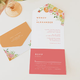 Citrus Waterverf bruiloft All In One Uitnodiging