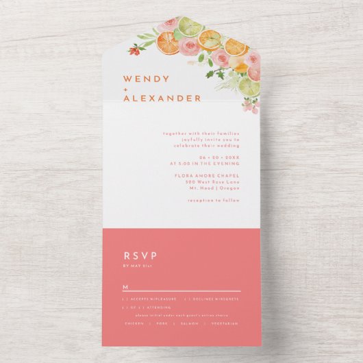 Citrus Waterverf bruiloft All In One Uitnodiging (Binnen)
