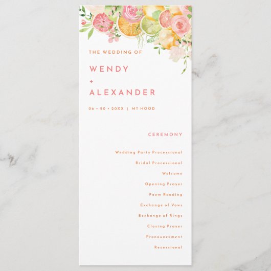 Citrus Waterverf Bruiloft Flat Programmakaart (Voorkant)