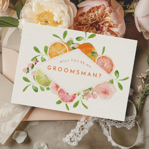 Citrus Waterverf Bruiloft Groomsman Voorstel Kaart