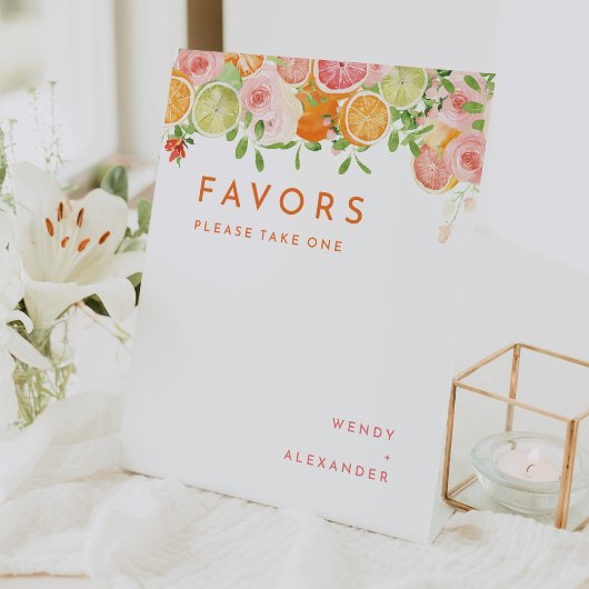 Citrus Waterverf bruiloft gunsten Reclamebord Met Voetstuk