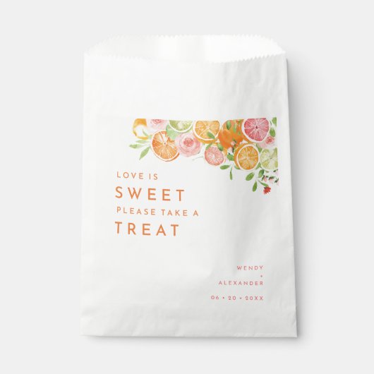 Citrus Waterverf bruiloft liefde is zoet Bedankzakje (Voorkant)