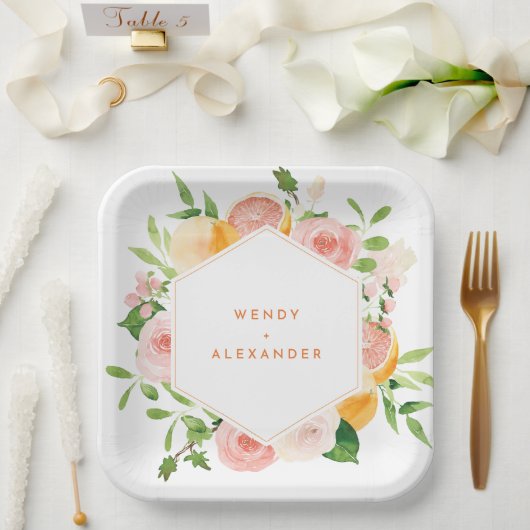 Citrus Waterverf bruiloft Papieren Bordje (Huwelijk)