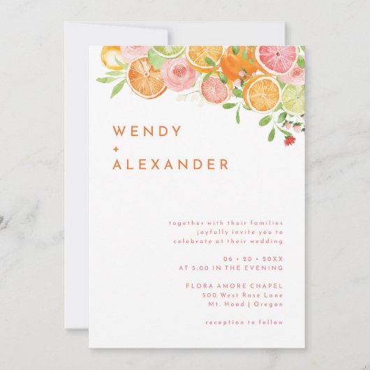 Citrus Waterverf bruiloft uitnodiging (Voorkant)