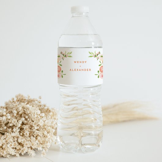 Citrus Waterverf bruiloft Waterfles Etiket