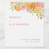 Citrus Waterverf bruiloft Wijn Etiket (Enkel label)