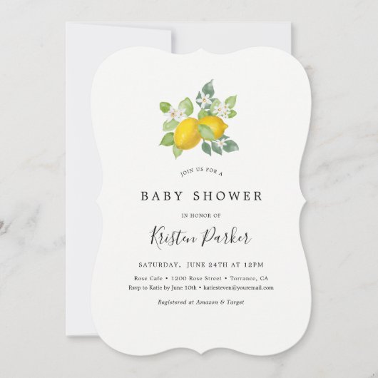 Citrus Waterverf Citroen Thema Baby Shower Kaart (Voorkant)