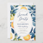 Citrus Waterverf Modern Blauw Sinaasappel Verjaard Kaart (Voorkant)
