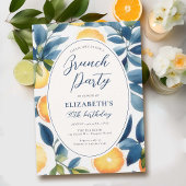 Citrus Waterverf Modern Blauw Sinaasappel Verjaard Kaart