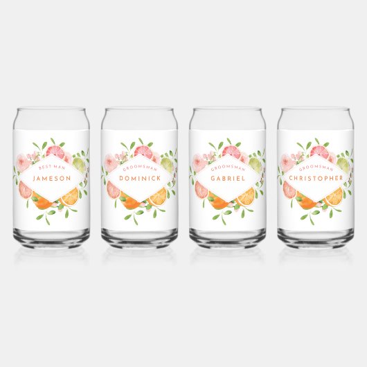 Citrus Waterverf Monogram Bruiloft Bruids Feest Blikvorm Glas (Achterkant)