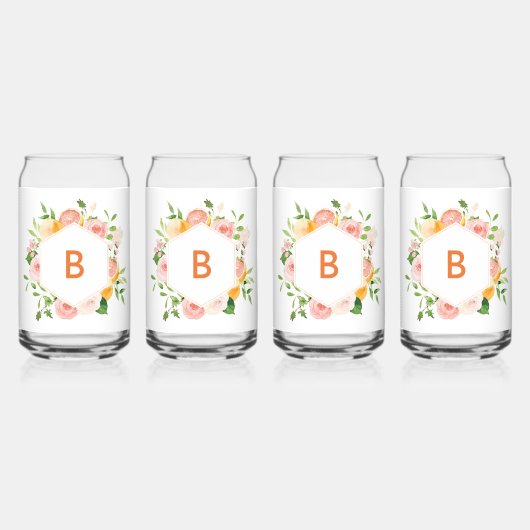 Citrus Waterverf Monogram Bruiloft Bruids Feest Blikvorm Glas (Voorkant)