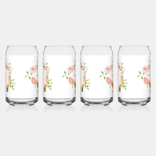 Citrus Waterverf Monogram Bruiloft Bruids Feest Blikvorm Glas (Links)