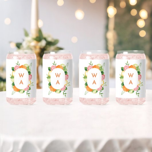 Citrus Waterverf Monogram Crest Bridal Party Blikvorm Glas (Insitu (Huwelijk))