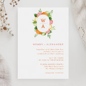 Citrus Waterverf Monogram Crest Bruiloft Kaart