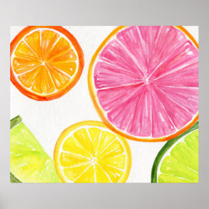Citrus Waterverf schilderen, Limoen, Lemon, Sinaas Poster