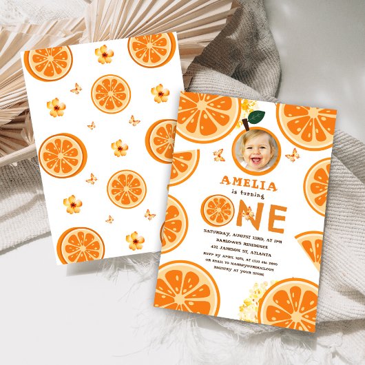 Citrus Waterverf Sinaasappel Baby 1e verjaardag Kaart