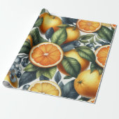 Citrus Waterverf Sinaasappel Fruit Botanische Zome Cadeaupapier (Uitgerold)