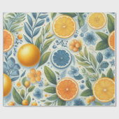 Citrus Waterverf Sinaasappel Fruit Botanische Zome Cadeaupapier (Vlak)