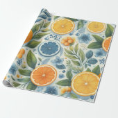 Citrus Waterverf Sinaasappel Fruit Botanische Zome Cadeaupapier (Uitgerold)