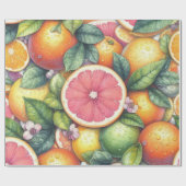 Citrus Waterverf Sinaasappel Fruit Botanische Zome Cadeaupapier (Vlak)