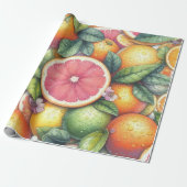 Citrus Waterverf Sinaasappel Fruit Botanische Zome Cadeaupapier (Uitgerold)