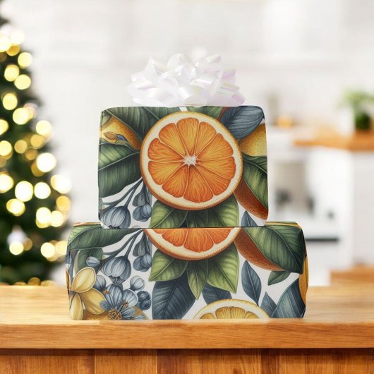 Citrus Waterverf Sinaasappel Fruit Botanische Zome Cadeaupapier