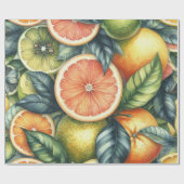 Citrus Waterverf Sinaasappel Fruit Botanische Zome Cadeaupapier (Vlak)