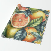 Citrus Waterverf Sinaasappel Fruit Botanische Zome Cadeaupapier (Uitgerold)