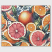 Citrus Waterverf Sinaasappel Fruit Botanische Zome Cadeaupapier (Vlak)