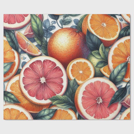 Citrus Waterverf Sinaasappel Fruit Botanische Zome Cadeaupapier (Vlak)