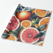 Citrus Waterverf Sinaasappel Fruit Botanische Zome Cadeaupapier (Uitgerold)