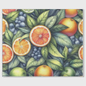 Citrus Waterverf Sinaasappel Fruit Botanische Zome Cadeaupapier (Vlak)