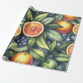Citrus Waterverf Sinaasappel Fruit Botanische Zome Cadeaupapier (Uitgerold)