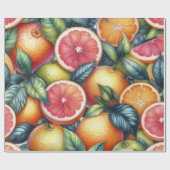 Citrus Waterverf Sinaasappel Fruit Botanische Zome Cadeaupapier (Vlak)