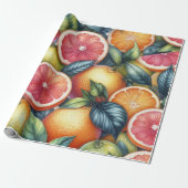 Citrus Waterverf Sinaasappel Fruit Botanische Zome Cadeaupapier (Uitgerold)