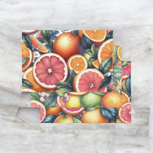Citrus Waterverf Sinaasappel Fruit Botanische Zome Inpakpapier Vel