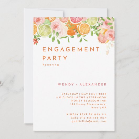 Citrus Waterverf Verlovingsfeest Kaart (Voorkant)