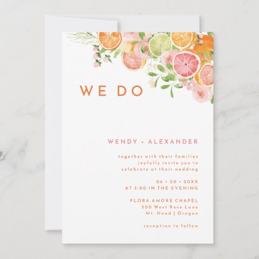 Citrus Waterverf We doen alles in één bruiloft Kaart (Voorkant)