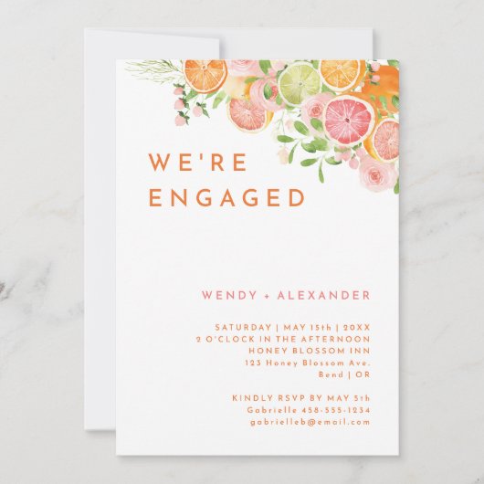 Citrus Waterverf We zijn verloofd verlovingsfeest Kaart (Voorkant)