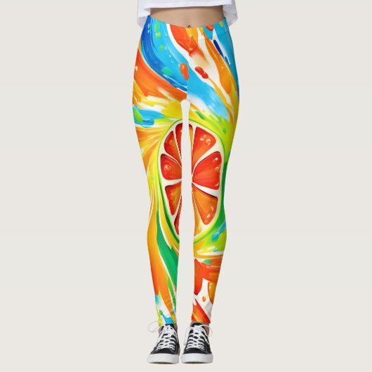 Citrus wervelende Splash Design Leggings (Voorkant)