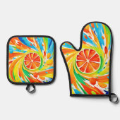 Citrus wervelende Splash Design Ovenwant & Pannenlap Set (Voorkant)